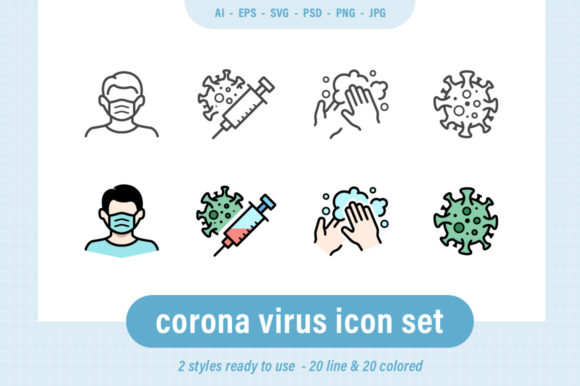 Corona Virus Covid-19 Icon Set for Branding and Graphics